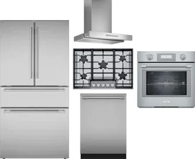 5 Piece Package Includes Refrigerator, Cooktop, Wall Oven, Hood And Dishwasher