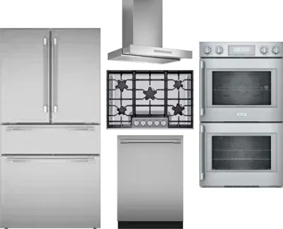 5 Piece Package Includes Refrigerator, Cooktop, Wall Oven, Hood And Dishwasher