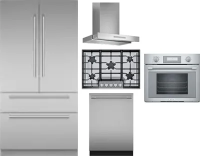 5 Piece Package Includes Refrigerator, Cooktop, Wall Oven, Hood And Dishwasher
