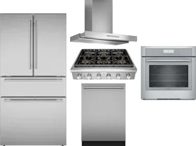 5 Piece Package Includes Refrigerator, Cooktop, Wall Oven, Hood And Dishwasher