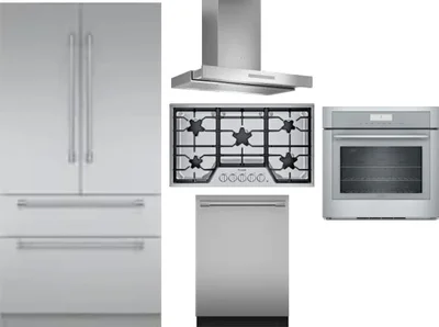 5 Piece Package Includes Refrigerator, Cooktop, Wall Oven, Hood And Dishwasher
