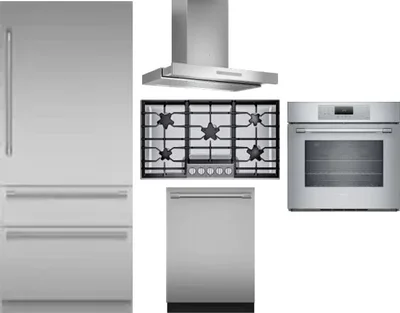 5 Piece Package Includes Refrigerator, Cooktop, Wall Oven, Hood And Dishwasher