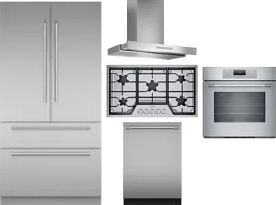 5 Piece Package Includes Refrigerator, Cooktop, Wall Oven, Hood And Dishwasher