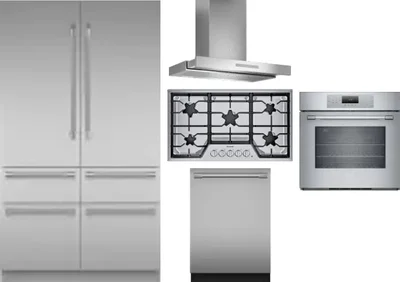 5 Piece Package Includes Refrigerator, Cooktop, Wall Oven, Hood And Dishwasher