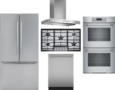 5 Piece Package Includes Refrigerator, Cooktop, Wall Oven, Hood And Dishwasher
