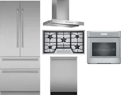 5 Piece Package Includes Refrigerator, Cooktop, Wall Oven, Hood And Dishwasher
