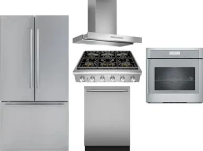 5 Piece Package Includes Refrigerator, Cooktop, Wall Oven, Hood And Dishwasher
