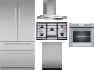 5 Piece Package Includes Refrigerator, Cooktop, Wall Oven, Hood And Dishwasher