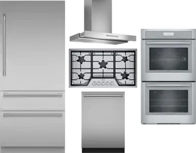 5 Piece Package Includes Refrigerator, Cooktop, Wall Oven, Hood And Dishwasher