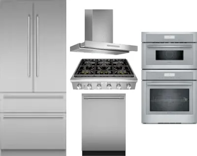 5 Piece Package Includes Refrigerator, Cooktop, Wall Oven, Hood And Dishwasher