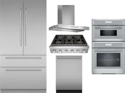 5 Piece Package Includes Refrigerator, Cooktop, Wall Oven, Hood And Dishwasher