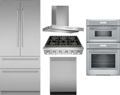 5 Piece Package Includes Refrigerator, Cooktop, Wall Oven, Hood And Dishwasher