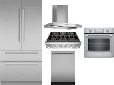 5 Piece Package Includes Refrigerator, Cooktop, Wall Oven, Hood And Dishwasher