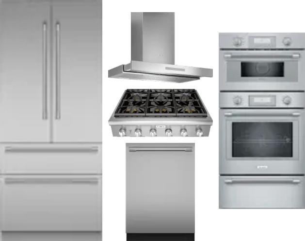 5 Piece Package Includes Refrigerator, Cooktop, Wall Oven, Hood And Dishwasher