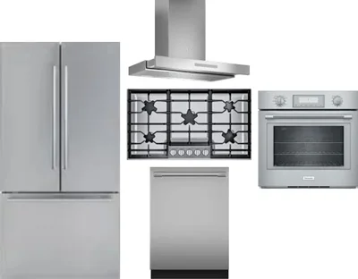 5 Piece Package Includes Refrigerator, Cooktop, Wall Oven, Hood And Dishwasher