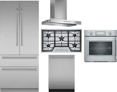 5 Piece Package Includes Refrigerator, Cooktop, Wall Oven, Hood And Dishwasher