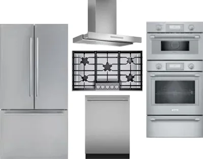 5 Piece Package Includes Refrigerator, Cooktop, Wall Oven, Hood And Dishwasher