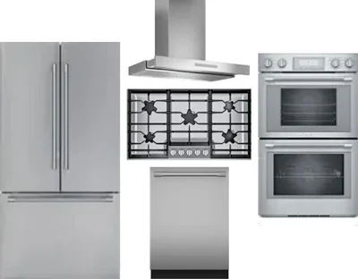 5 Piece Package Includes Refrigerator, Cooktop, Wall Oven, Hood And Dishwasher