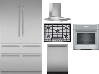 5 Piece Package Includes Refrigerator, Cooktop, Wall Oven, Hood And Dishwasher