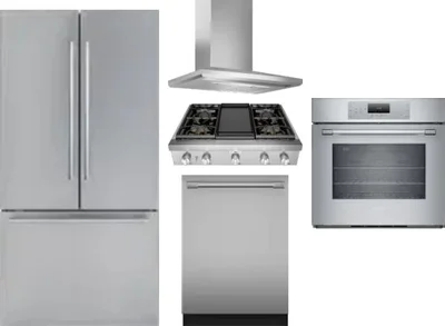 5 Piece Package Includes Refrigerator, Cooktop, Wall Oven, Hood And Dishwasher