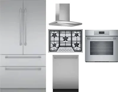 5 Piece Package Includes Refrigerator, Cooktop, Wall Oven, Hood And Dishwasher