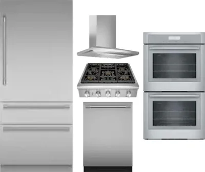 5 Piece Package Includes Refrigerator, Cooktop, Wall Oven, Hood And Dishwasher