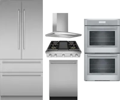 5 Piece Package Includes Refrigerator, Cooktop, Wall Oven, Hood And Dishwasher