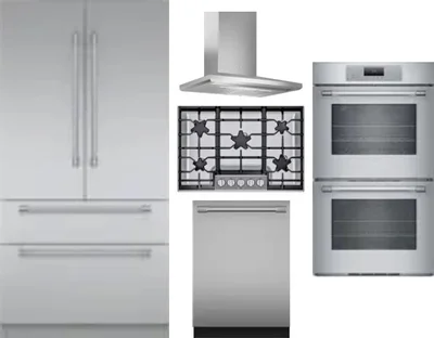 5 Piece Package Includes Refrigerator, Cooktop, Wall Oven, Hood And Dishwasher