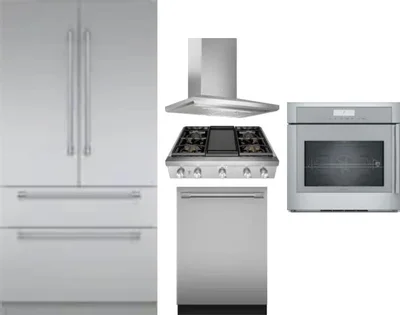 5 Piece Package Includes Refrigerator, Cooktop, Wall Oven, Hood And Dishwasher