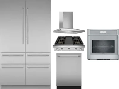 5 Piece Package Includes Refrigerator, Cooktop, Wall Oven, Hood And Dishwasher