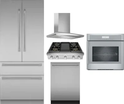 5 Piece Package Includes Refrigerator, Cooktop, Wall Oven, Hood And Dishwasher