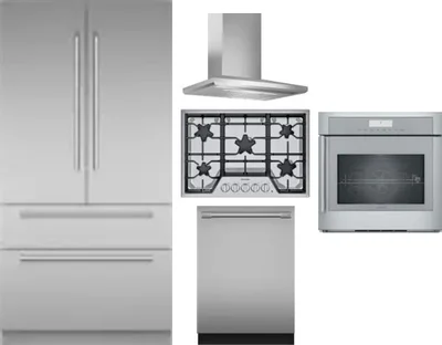 5 Piece Package Includes Refrigerator, Cooktop, Wall Oven, Hood And Dishwasher