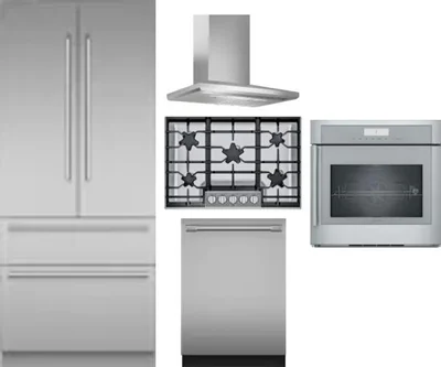 5 Piece Package Includes Refrigerator, Cooktop, Wall Oven, Hood And Dishwasher