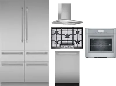 5 Piece Package Includes Refrigerator, Cooktop, Wall Oven, Hood And Dishwasher