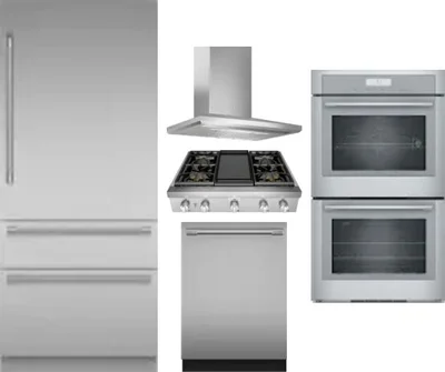5 Piece Package Includes Refrigerator, Cooktop, Wall Oven, Hood And Dishwasher