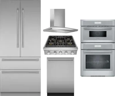 5 Piece Package Includes Refrigerator, Cooktop, Wall Oven, Hood And Dishwasher