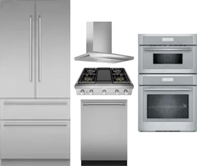 5 Piece Package Includes Refrigerator, Cooktop, Wall Oven, Hood And Dishwasher