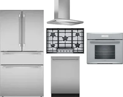 5 Piece Package Includes Refrigerator, Cooktop, Wall Oven, Hood And Dishwasher