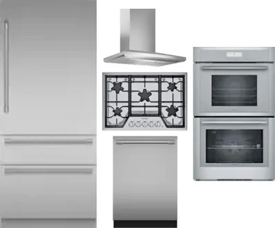 5 Piece Package Includes Refrigerator, Cooktop, Wall Oven, Hood And Dishwasher