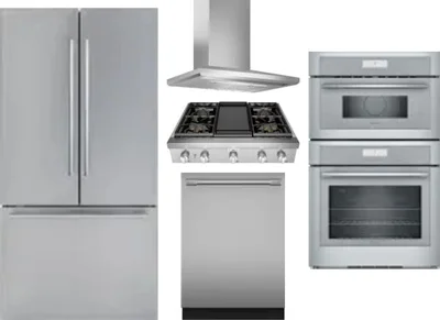 5 Piece Package Includes Refrigerator, Cooktop, Wall Oven, Hood And Dishwasher