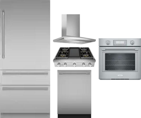 5 Piece Package Includes Refrigerator, Cooktop, Wall Oven, Hood And Dishwasher