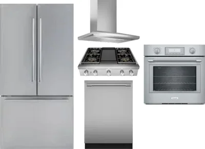 5 Piece Package Includes Refrigerator, Cooktop, Wall Oven, Hood And Dishwasher