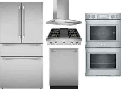 5 Piece Package Includes Refrigerator, Cooktop, Wall Oven, Hood And Dishwasher