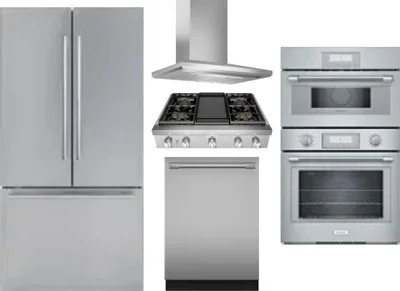 5 Piece Package Includes Refrigerator, Cooktop, Wall Oven, Hood And Dishwasher