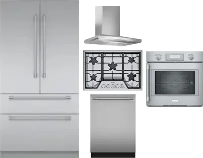 5 Piece Package Includes Refrigerator, Cooktop, Wall Oven, Hood And Dishwasher