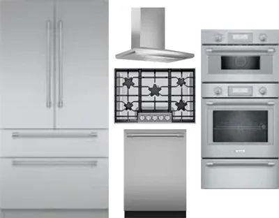 5 Piece Package Includes Refrigerator, Cooktop, Wall Oven, Hood And Dishwasher