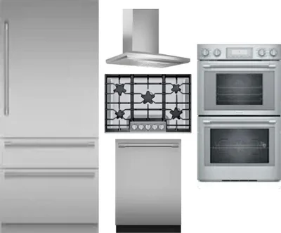 5 Piece Package Includes Refrigerator, Cooktop, Wall Oven, Hood And Dishwasher