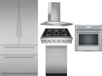 5 Piece Package Includes Refrigerator, Cooktop, Wall Oven, Hood And Dishwasher