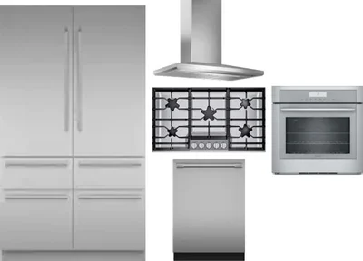 5 Piece Package Includes Refrigerator, Cooktop, Wall Oven, Hood And Dishwasher