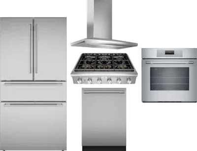 5 Piece Package Includes Refrigerator, Cooktop, Wall Oven, Hood And Dishwasher